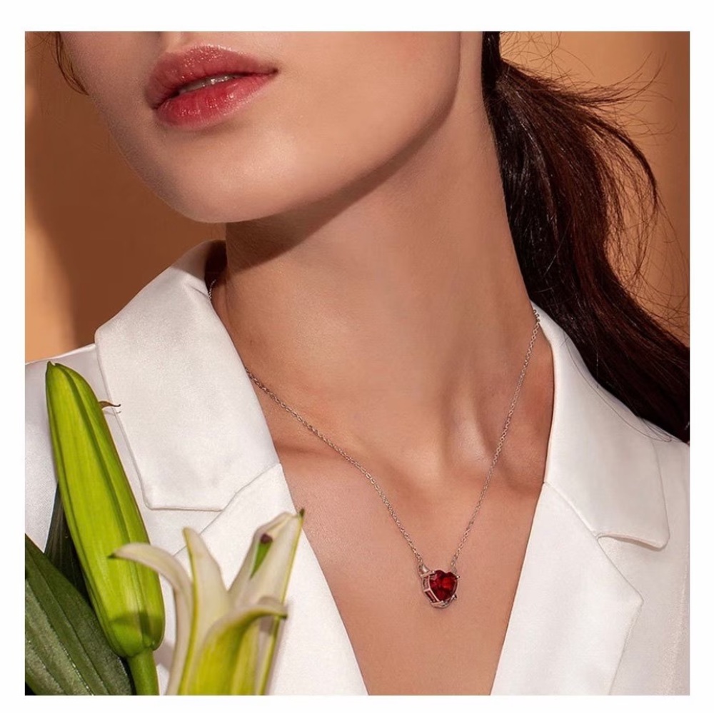 925 Sterling Silver Devil Wings Red CZ Necklaces Pendant For Women